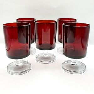 VTG Luminarc Cavalier Ruby Red Wine Juice Glasses 4.1/8"‎ France MCM Set Of 5